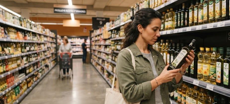 Aprender a leer etiquetas: una guía práctica para elegir mejor: Fotografía de mujer en un supermercado leyendo una etiqueta.