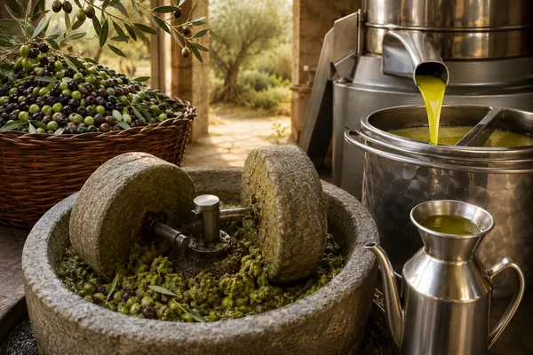 Cómo se hace el aceite de oliva: Fotografía del proceso de trituración de las olivas para sacar el aceite.